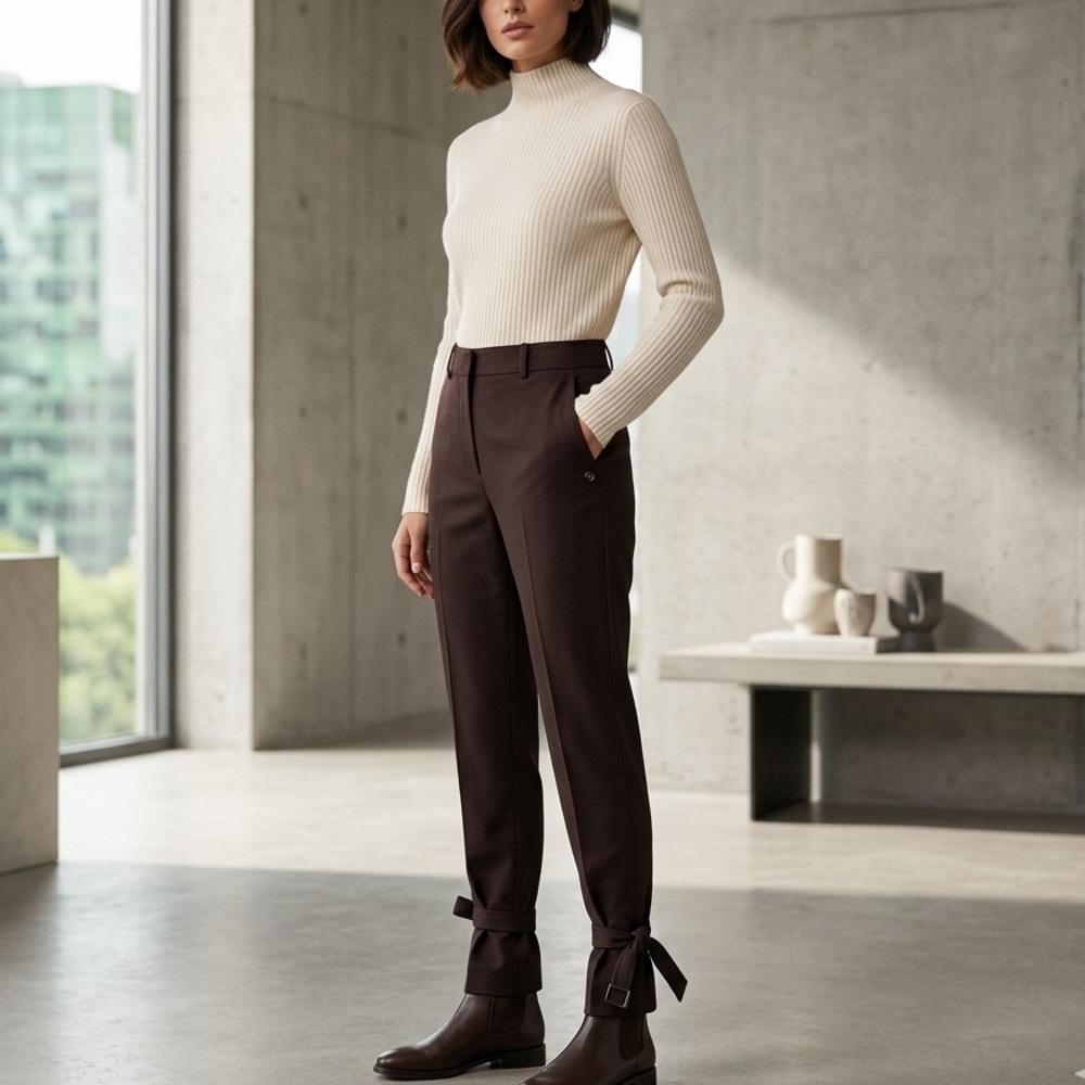 Zara Sz M Brown Tailored Ankle Strap Office Pants